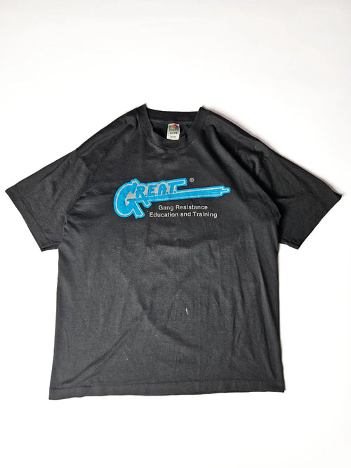 Vintage jaren 90 G.R.E.A.T. Gang Resistance Education and Training t-shirt zwart voorkant logo print