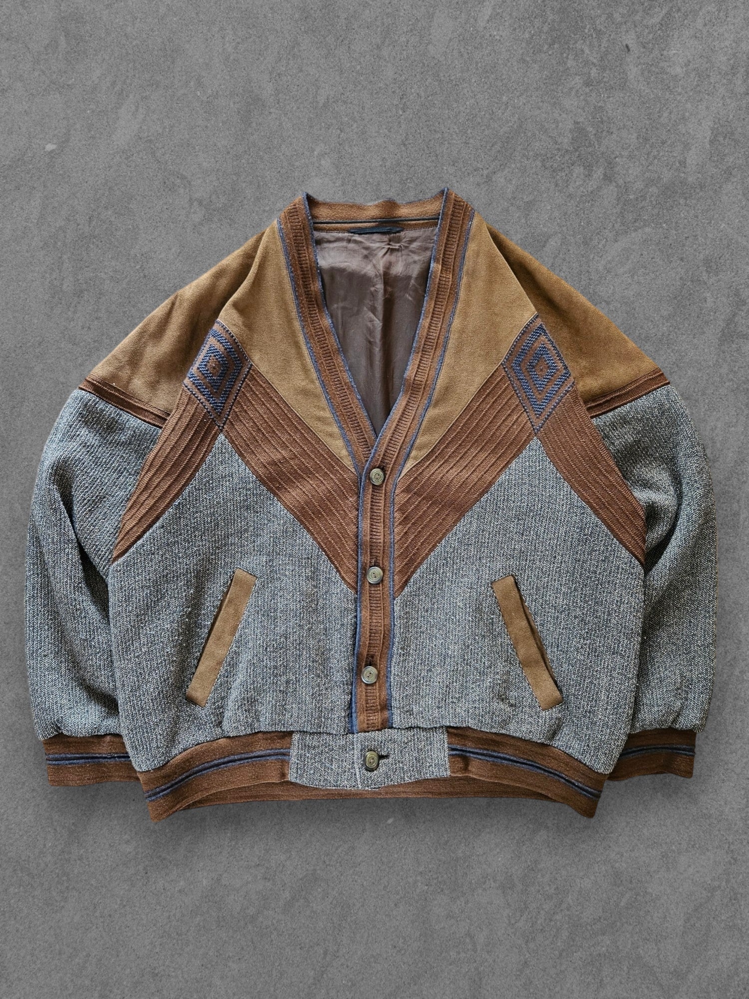 80s PRINTED WOOL CARDIGAN [XXL]