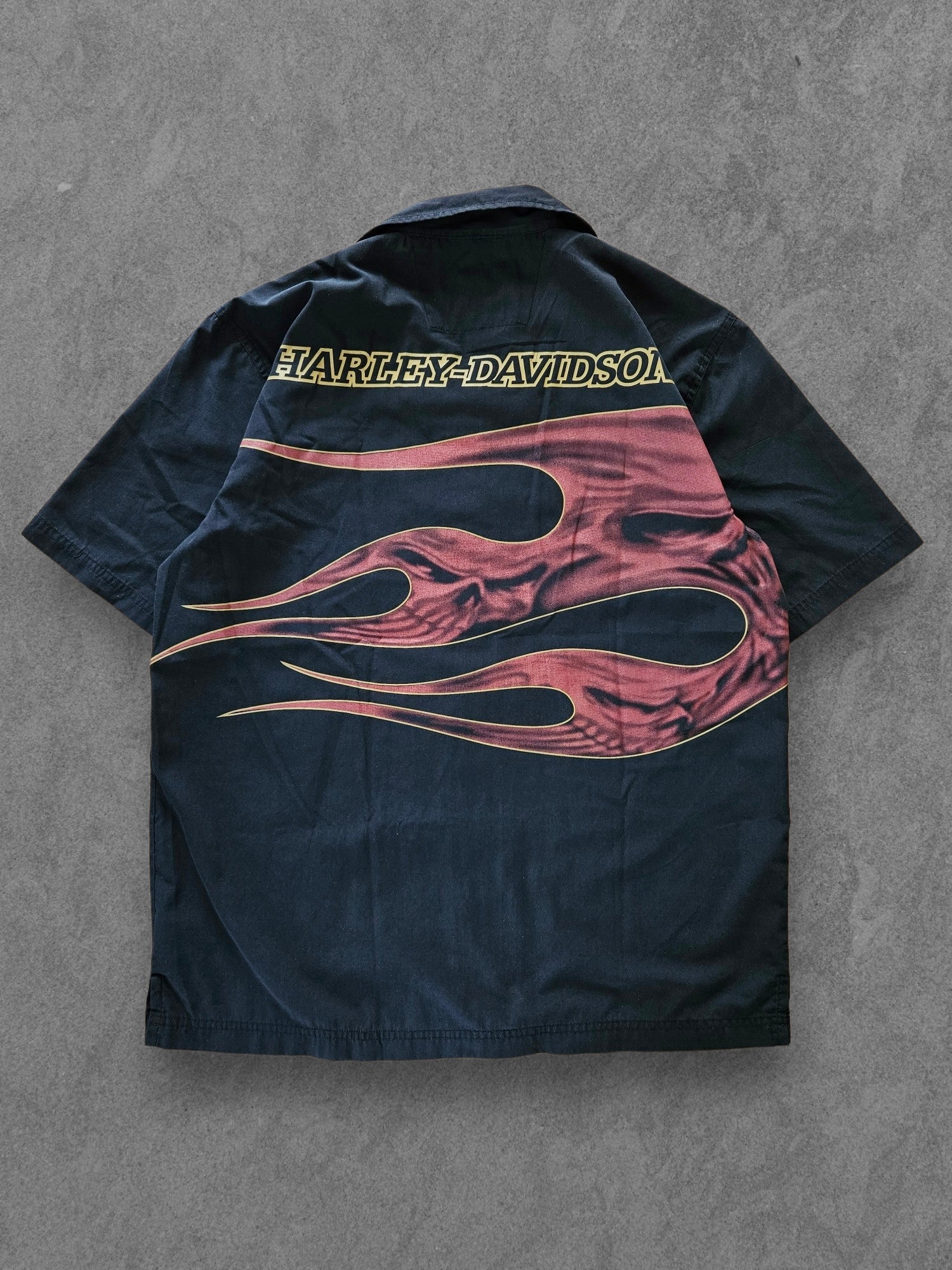 00s HARLEY DAVIDSON ON FIRE BUTTON-UP SHIRT [M]