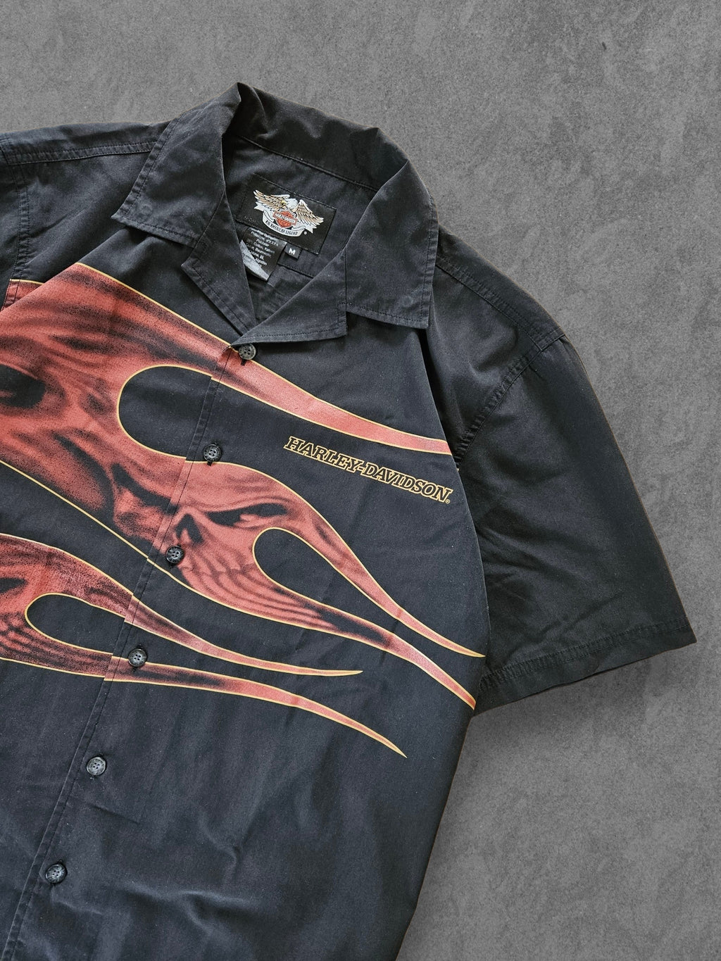 00s HARLEY DAVIDSON ON FIRE BUTTON-UP SHIRT [M]