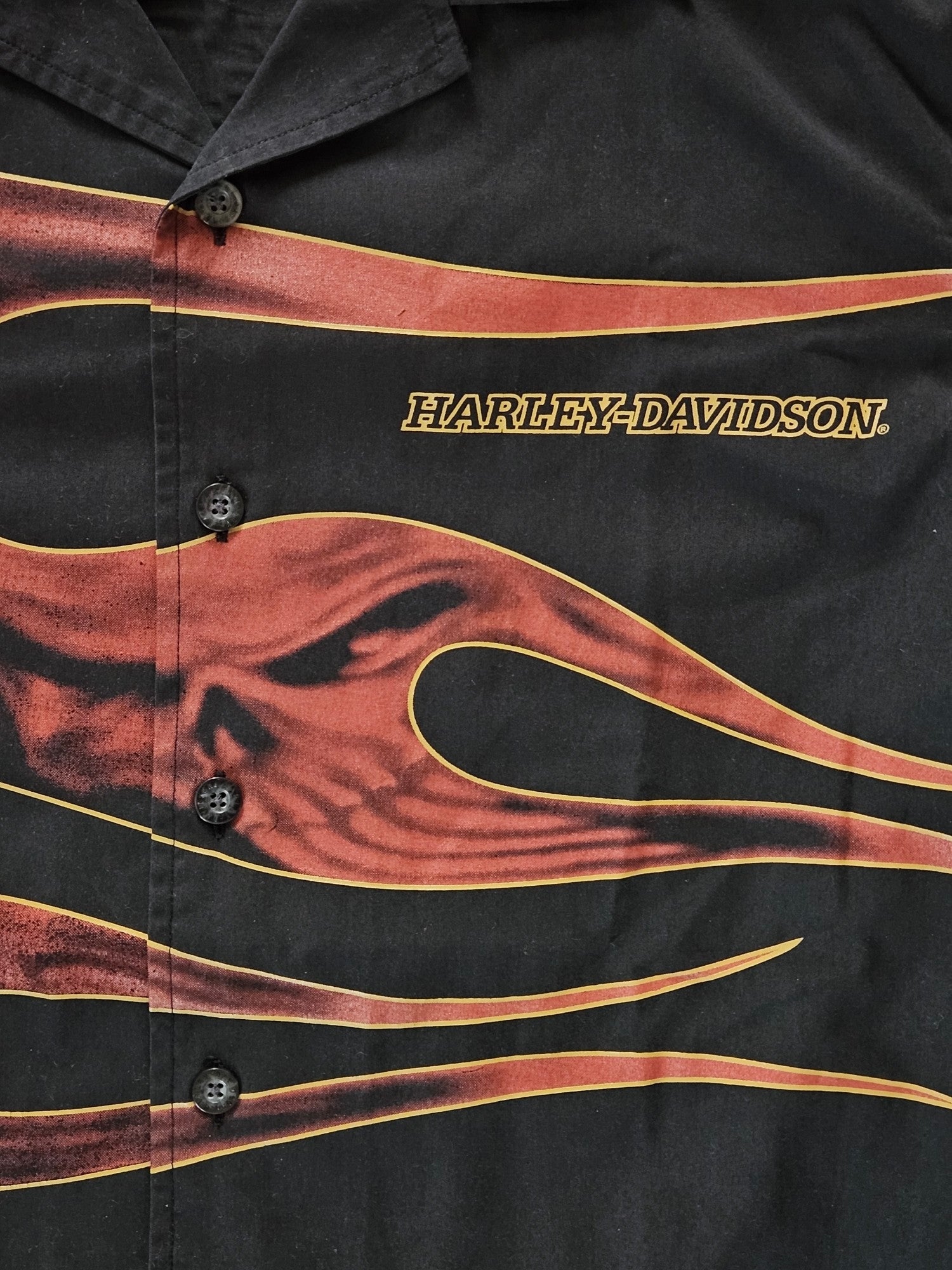 00s HARLEY DAVIDSON ON FIRE BUTTON-UP SHIRT [M]