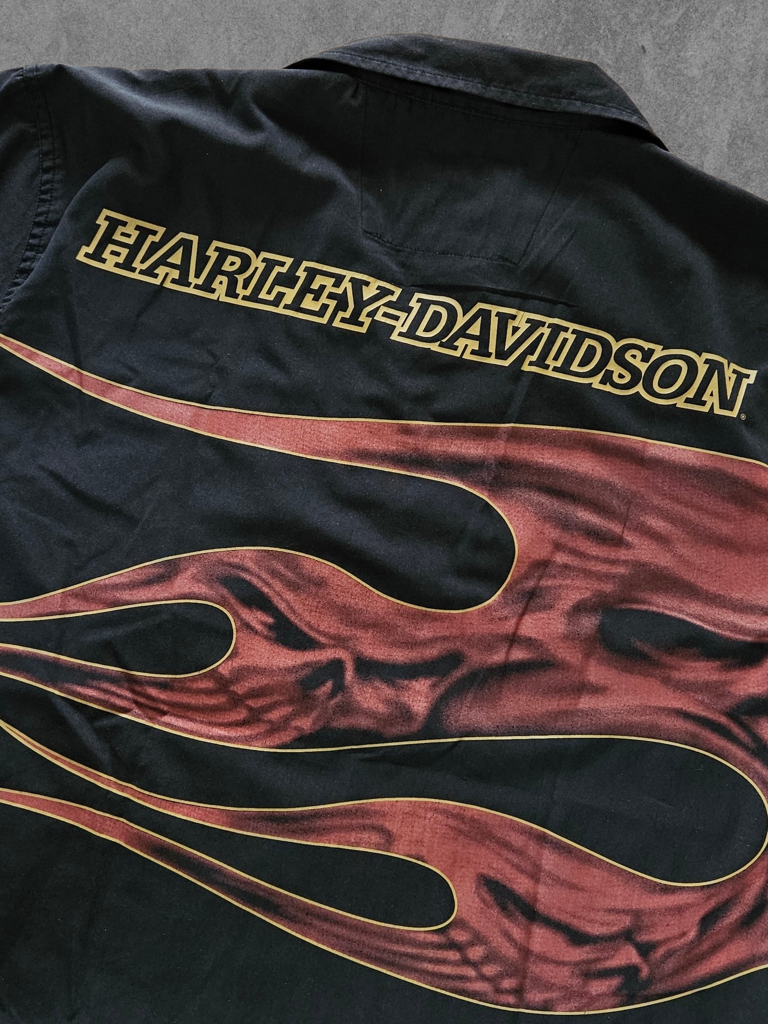 00s HARLEY DAVIDSON ON FIRE BUTTON-UP SHIRT [M]