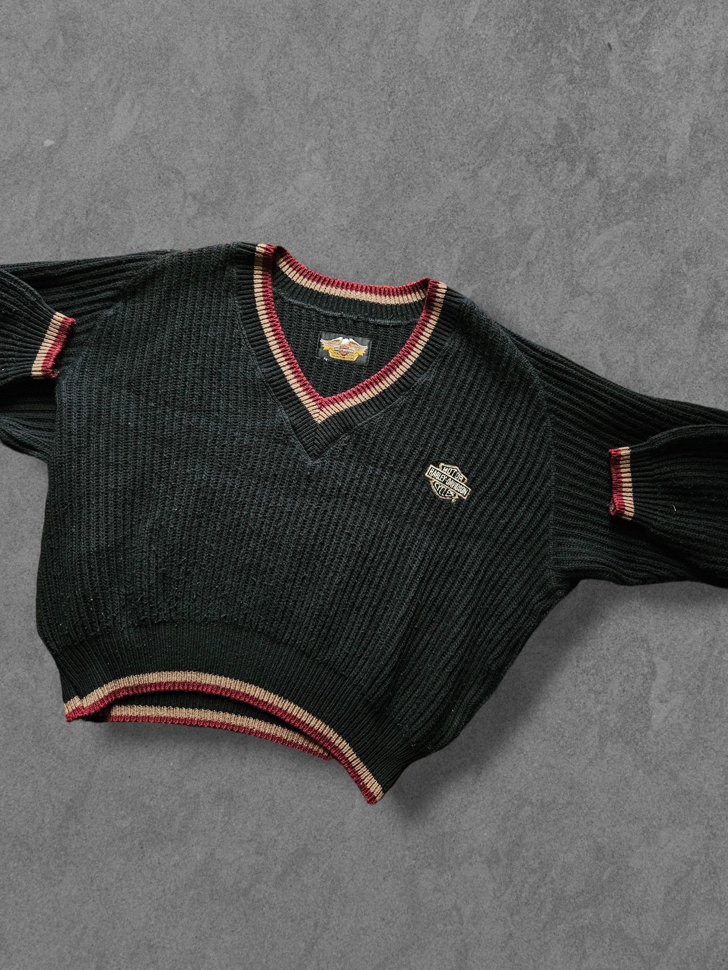 90s HARLEY DAVIDSON V-NECK SWEATSHIRT [L]