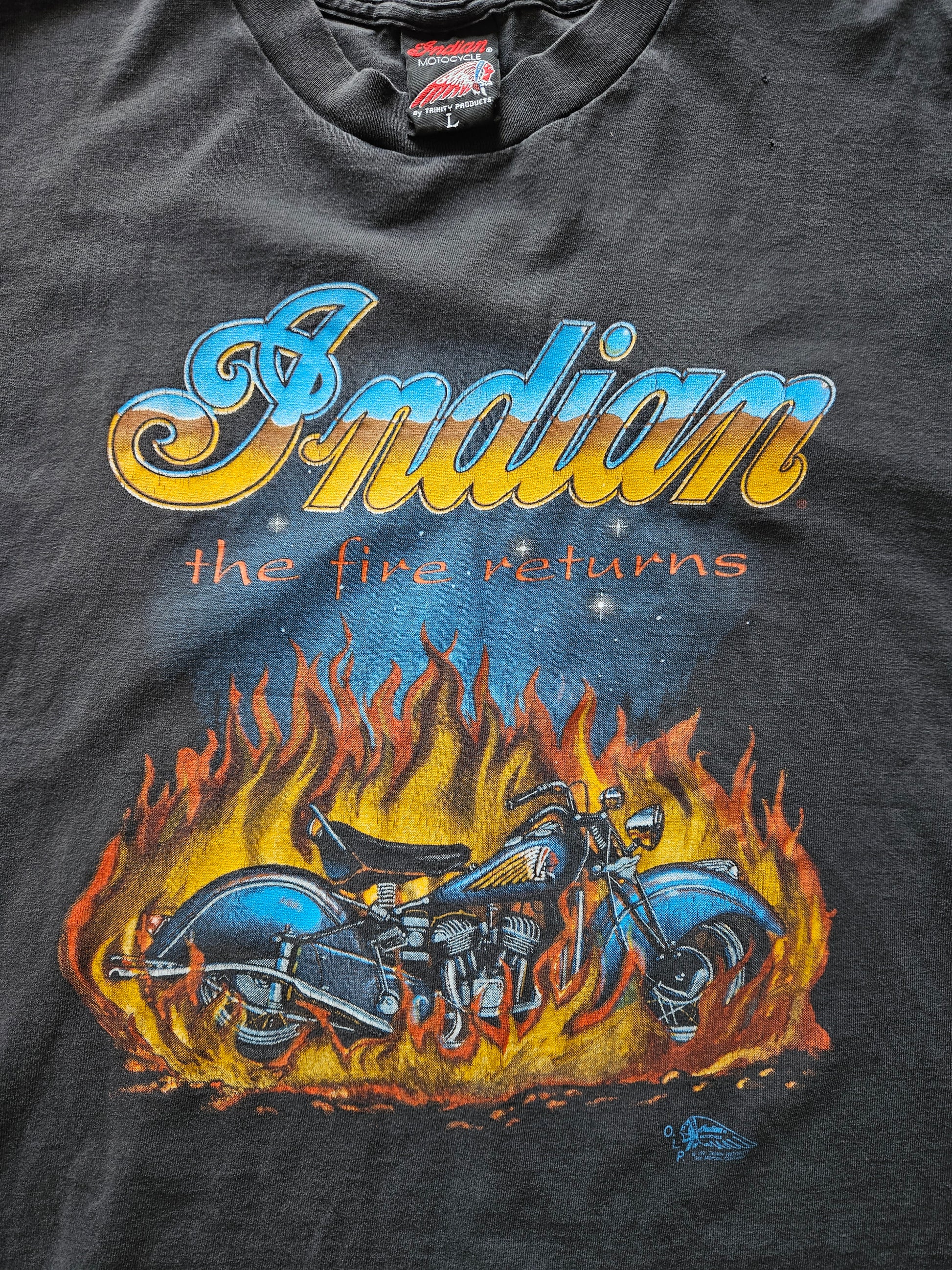 90s INDIAN ''THE FIRE RETURNS'' T-SHIRT [L]