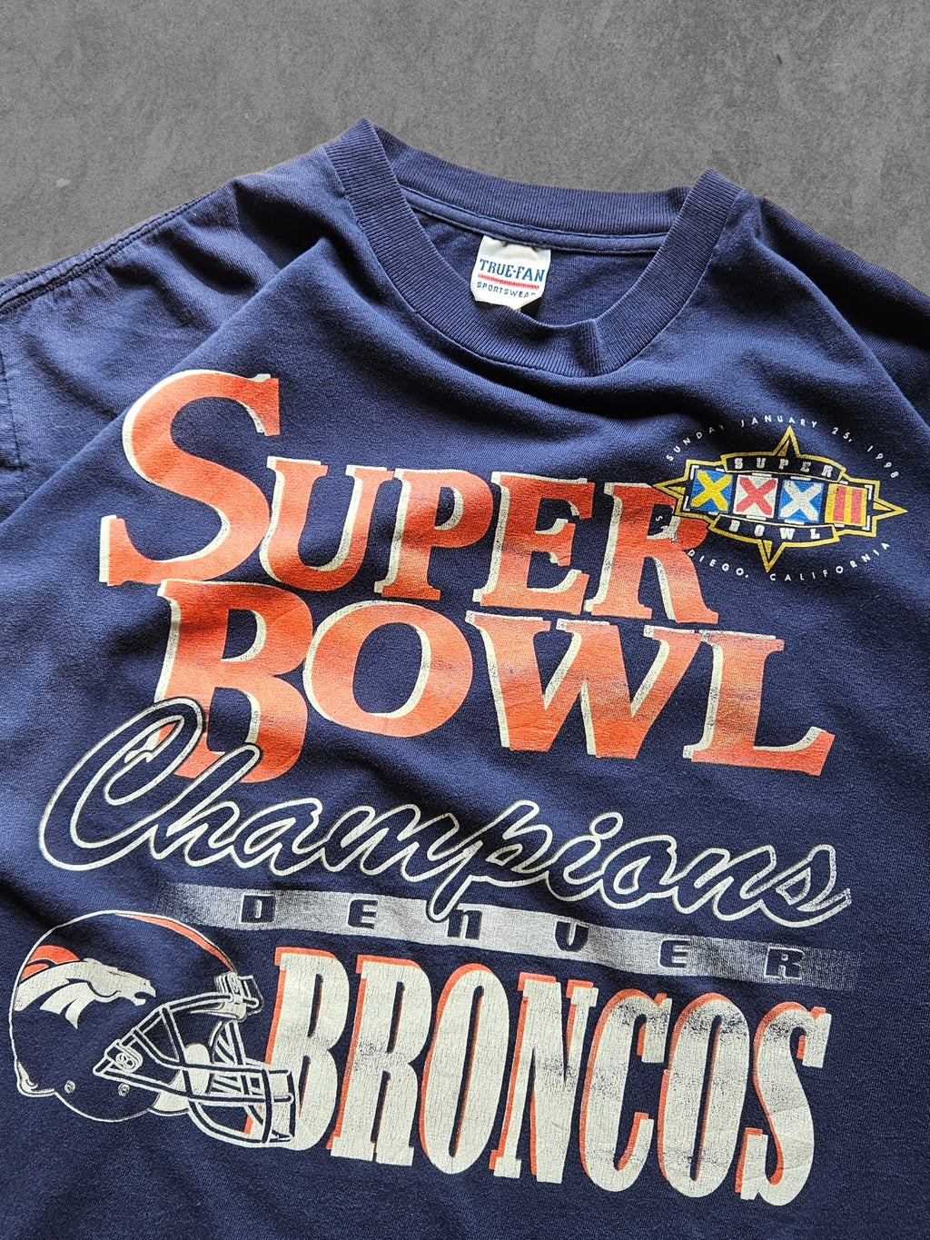 90s TRUE-FAN ''DENVER BRONCOS SUPER BOWL'' T-SHIRT [XL]