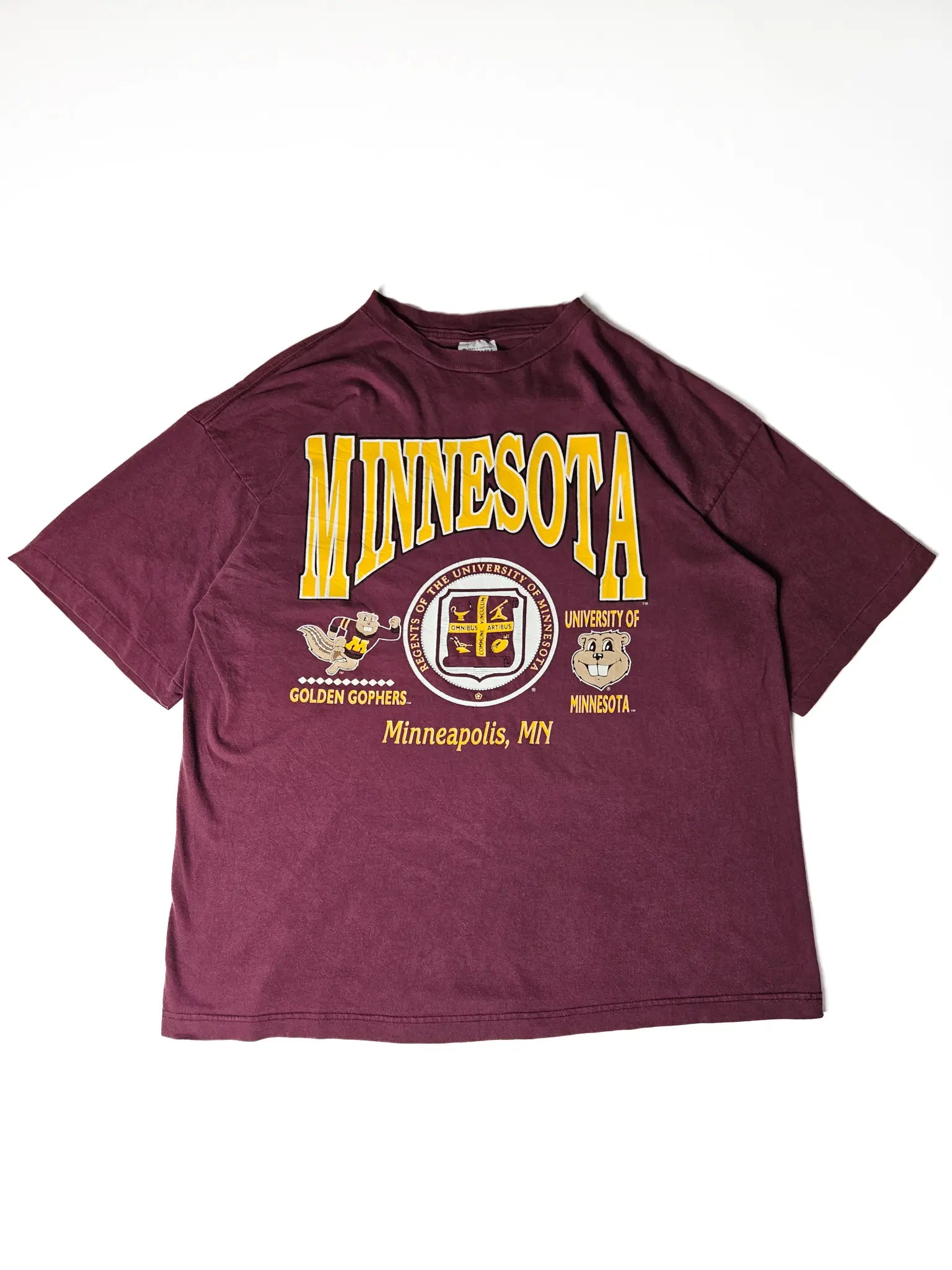 Bordeaux vintage T-shirt uit de jaren 90 met University of Minnesota print

