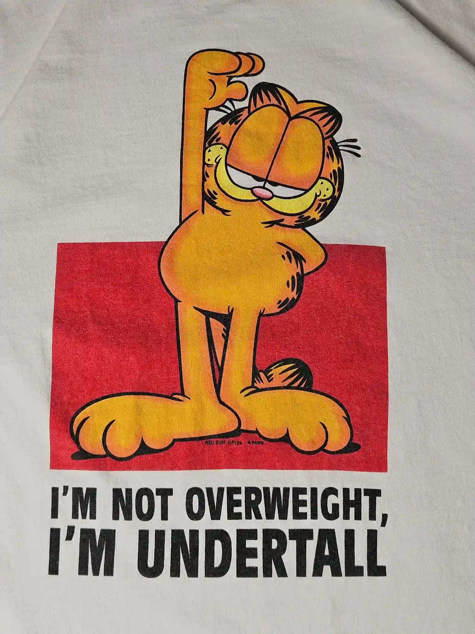 Front: Vintage Garfield T-shirt met cartoon print en humoristische quote

