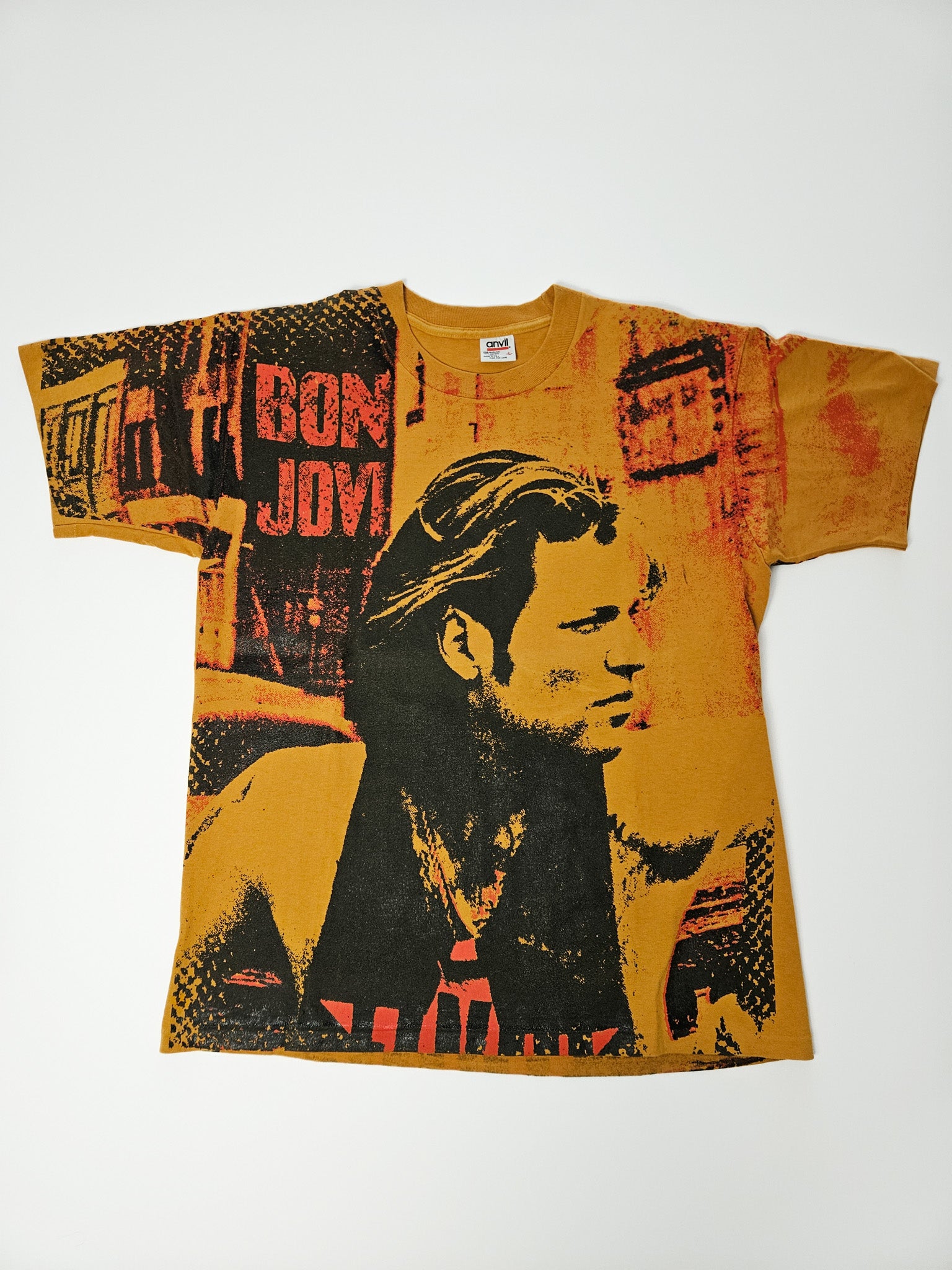 1990s Vintage Bon Jovi All Over Print T-shirt ''Portrait Graphic'' [L]