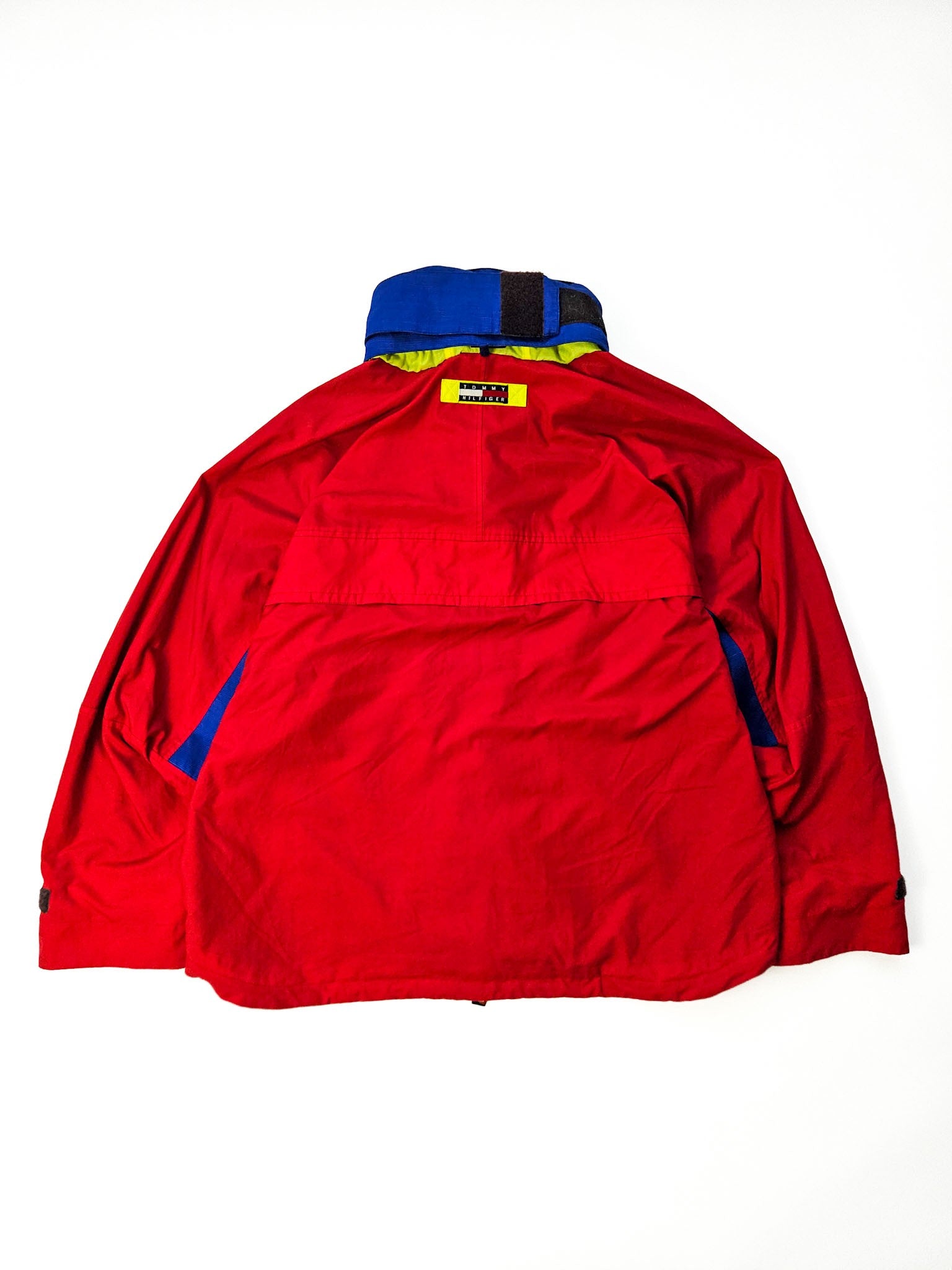 Rug van de 1990s Tommy Hilfiger Sailing Gear jas met signaalvlaggen-band en neongele fleece-voering