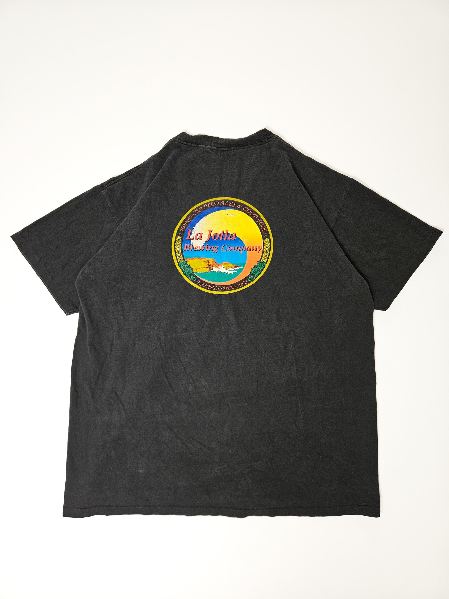Achterkant van zwart vintage Red Jolt's Brewing Company T-shirt