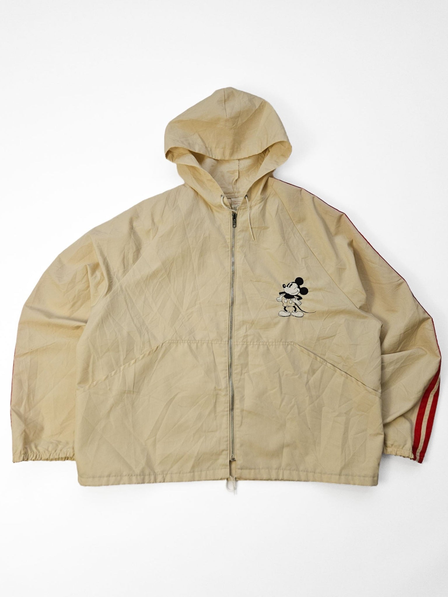 Volledige flatlay 1980s Walt Disney Productions Mickey Mouse vintage hooded jacket