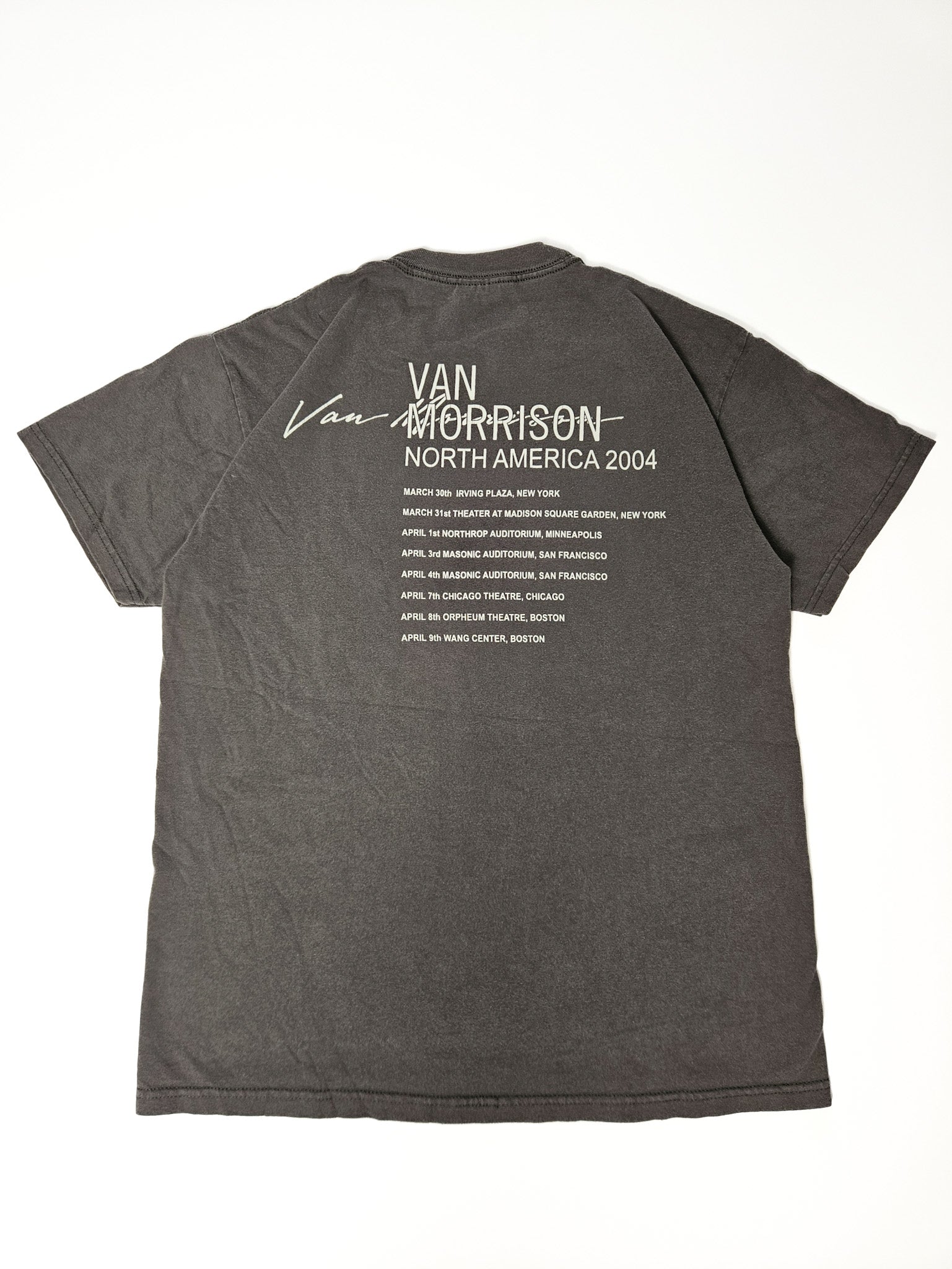 Achterkant van vintage Van Morrison T-shirt met tourdata North America 2008