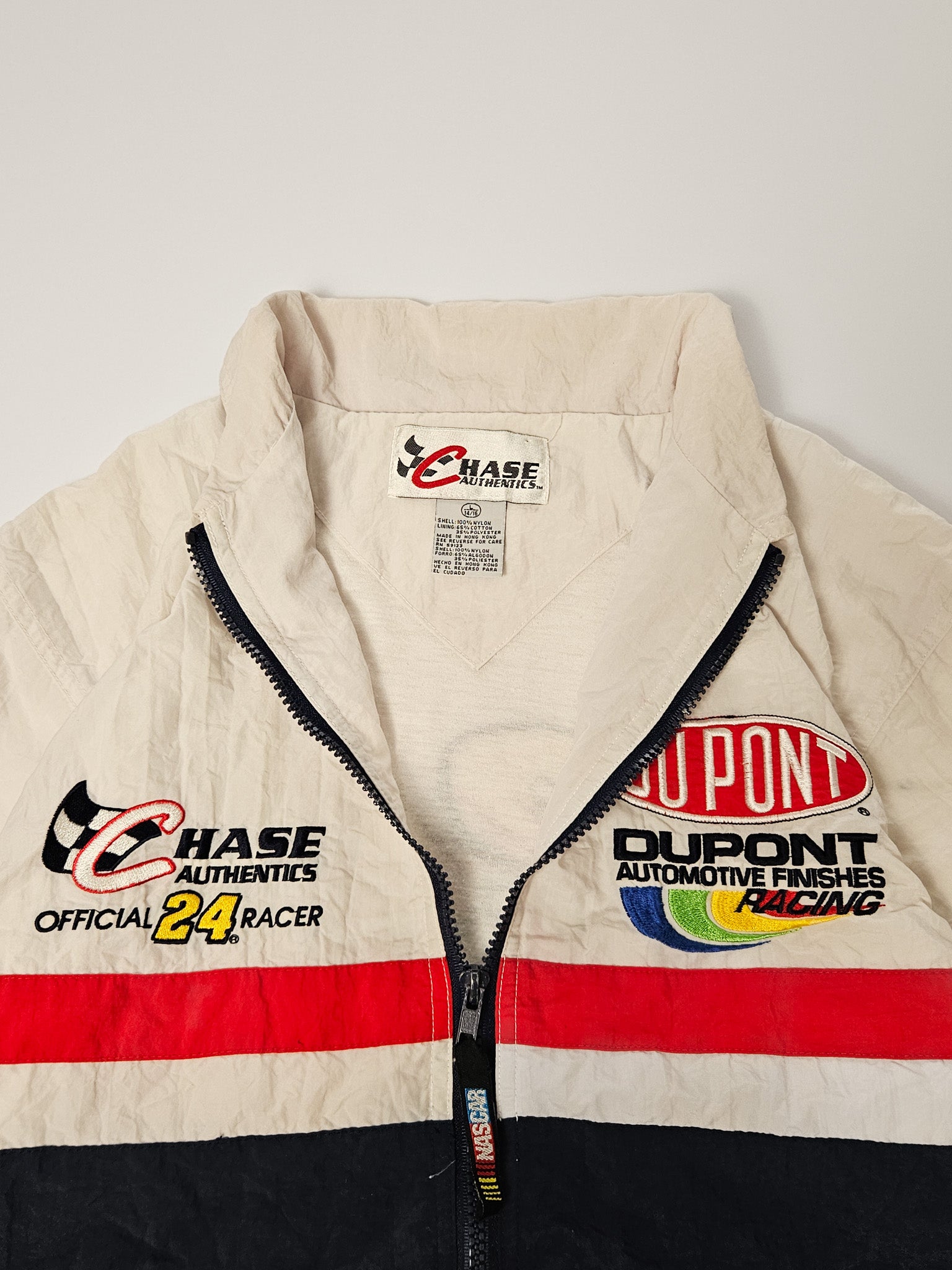 Binnenlabel van de jaren 90 DuPont Jeff Gordon NASCAR teamjas met maat S