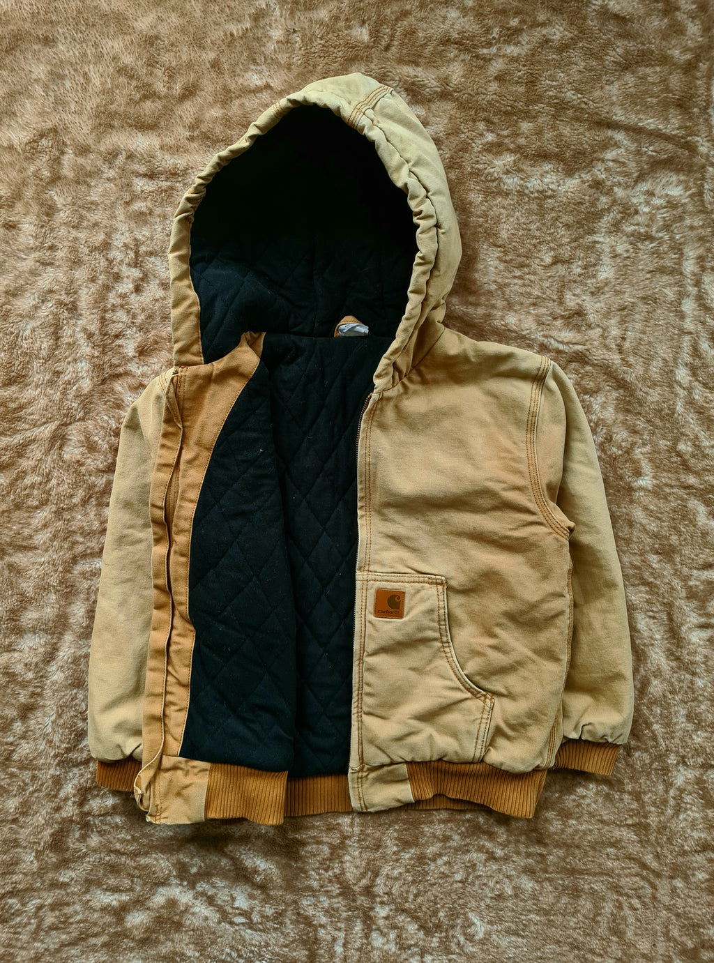 De vintage winkel met tweedehands kleding uit de thrift | 00s CARHARTT TAN HOODED WORK JACKET [S] OUTERWEAR