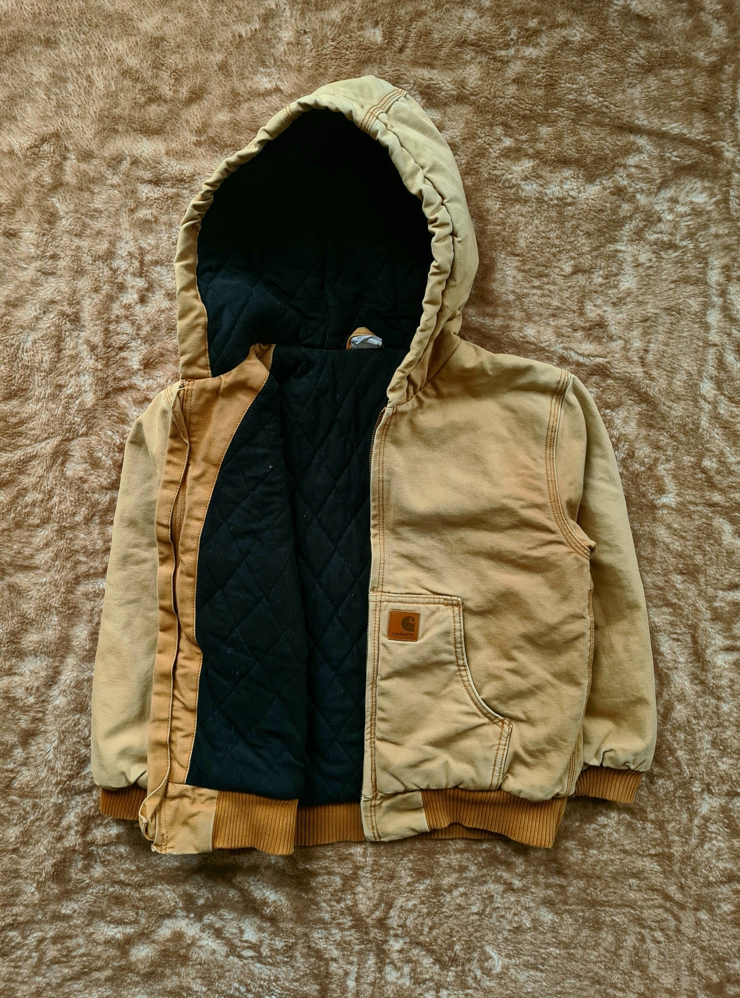 De vintage winkel met tweedehands kleding uit de thrift | 00s CARHARTT TAN HOODED WORK JACKET [S] OUTERWEAR