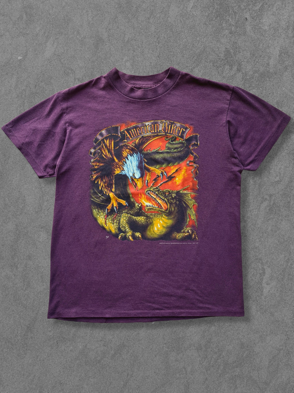 De vintage winkel met tweedehands kleding uit de thrift | 1992 3D EMBLEM ''AMERICAN BIKER'' T-SHIRT [L] T-SHIRT