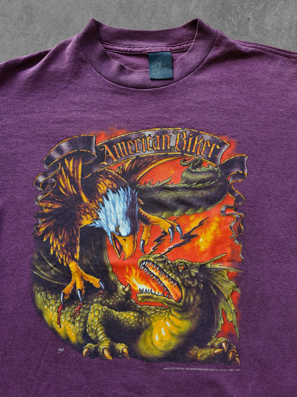 De vintage winkel met tweedehands kleding uit de thrift | 1992 3D EMBLEM ''AMERICAN BIKER'' T-SHIRT [L] T-SHIRT