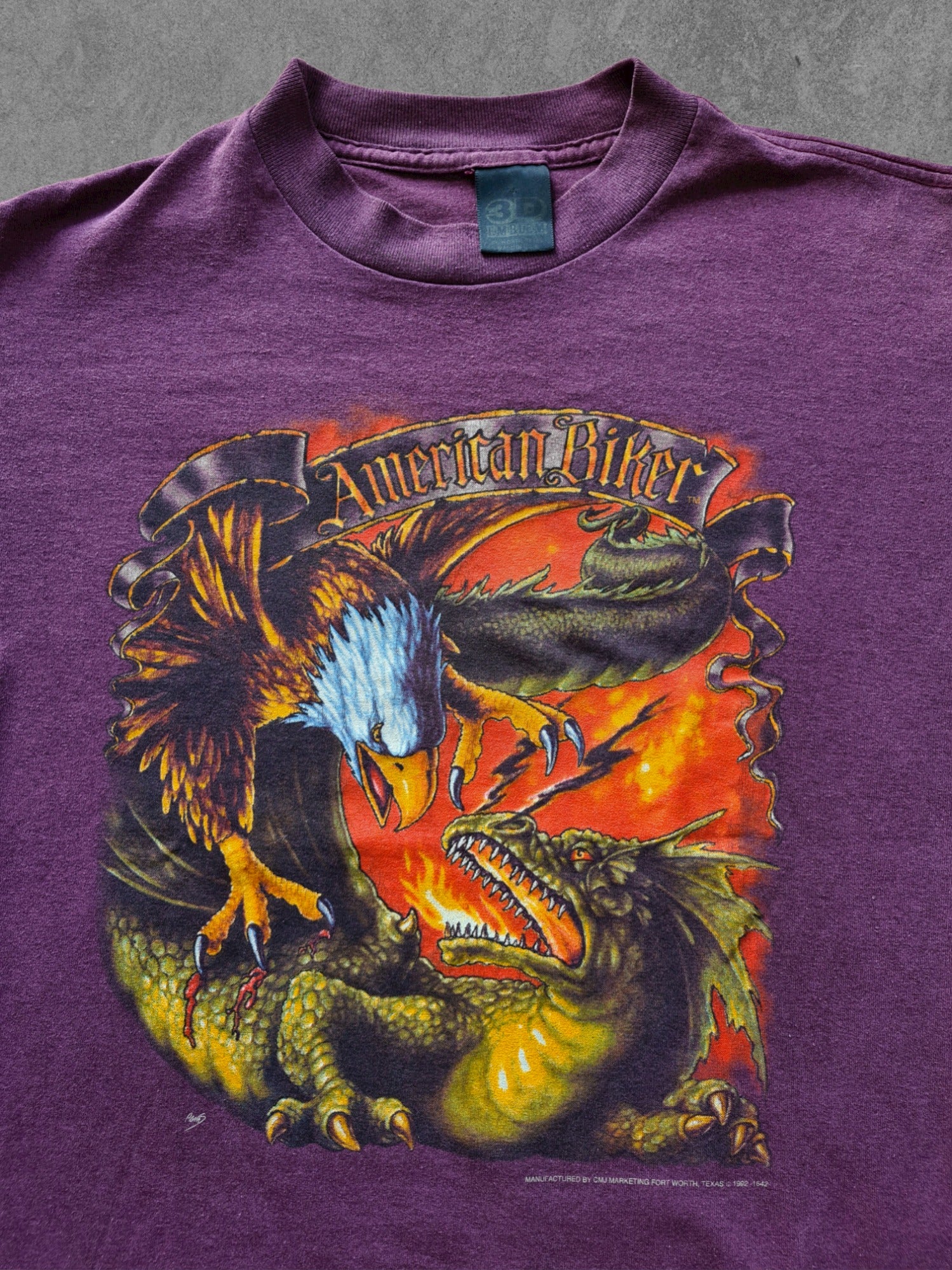 De vintage winkel met tweedehands kleding uit de thrift | 1992 3D EMBLEM ''AMERICAN BIKER'' T-SHIRT [L] T-SHIRT