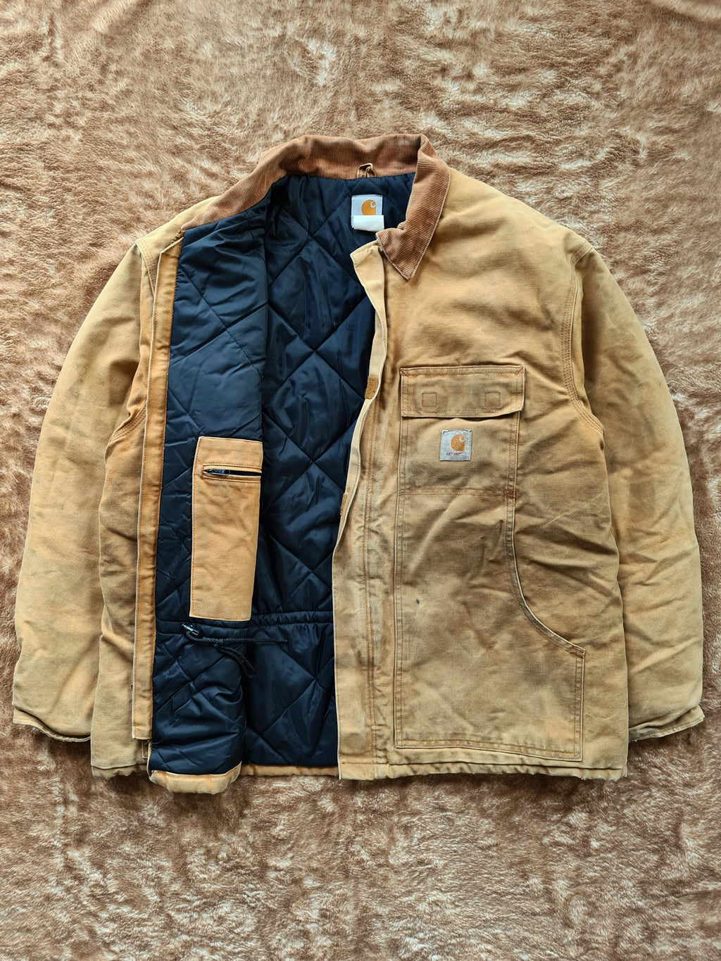 De vintage winkel met tweedehands kleding uit de thrift | 90s CARHARTT FADED TAN ARTIC WORK COAT [XL] OUTERWEAR