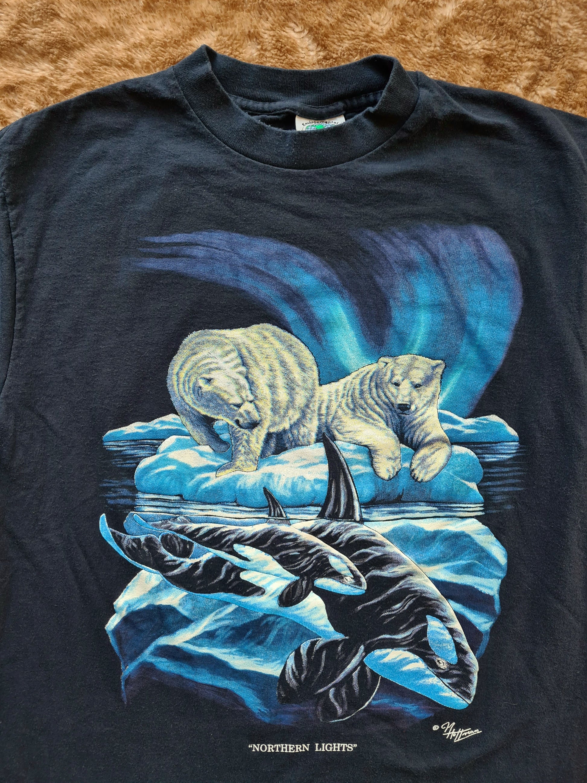 De vintage winkel met tweedehands kleding uit de thrift | 90s ENVIRONMENTAL ARTWEAR ''NORTHERN LIGHTS'' T-SHIRT [L] T-SHIRT