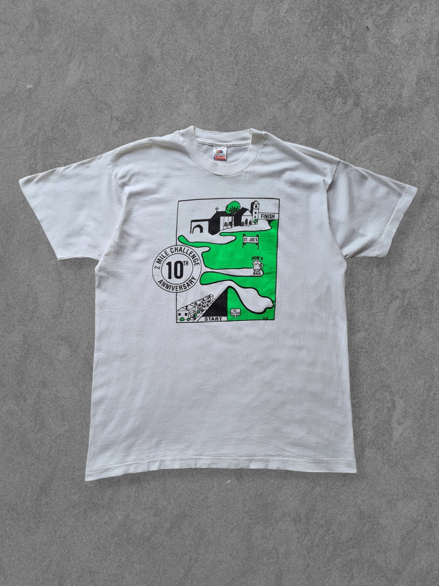 De vintage winkel met tweedehands kleding uit de thrift | 90s FRUIT OF THE LOOM ''2 MILE CHALLENGE'' T-SHIRT [XL] T-SHIRT