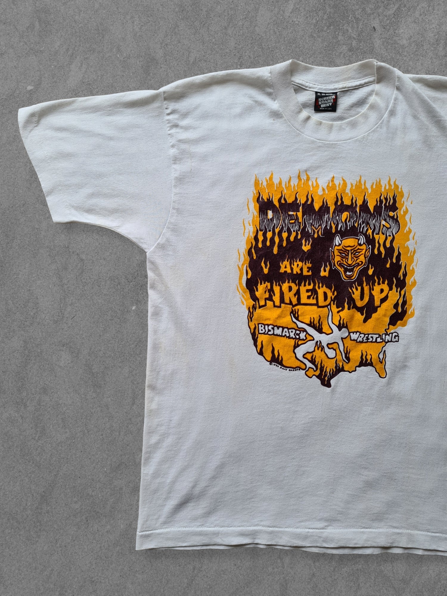 De vintage winkel met tweedehands kleding uit de thrift | 90s SCREEN STARS ''BISMARCK WRESTLING'' T-SHIRT [XL] T-SHIRT
