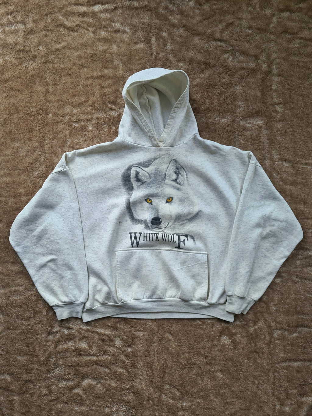 De vintage winkel met tweedehands kleding uit de thrift | 80s WHITE WOLF HOODIE [M] SWEATSHIRT